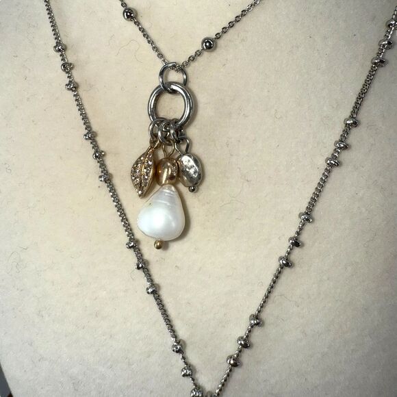 J. Jill Layered Necklace & Earrings Beaded Metal Pear Charm Rhinestone Dangle - Picture 3 of 11